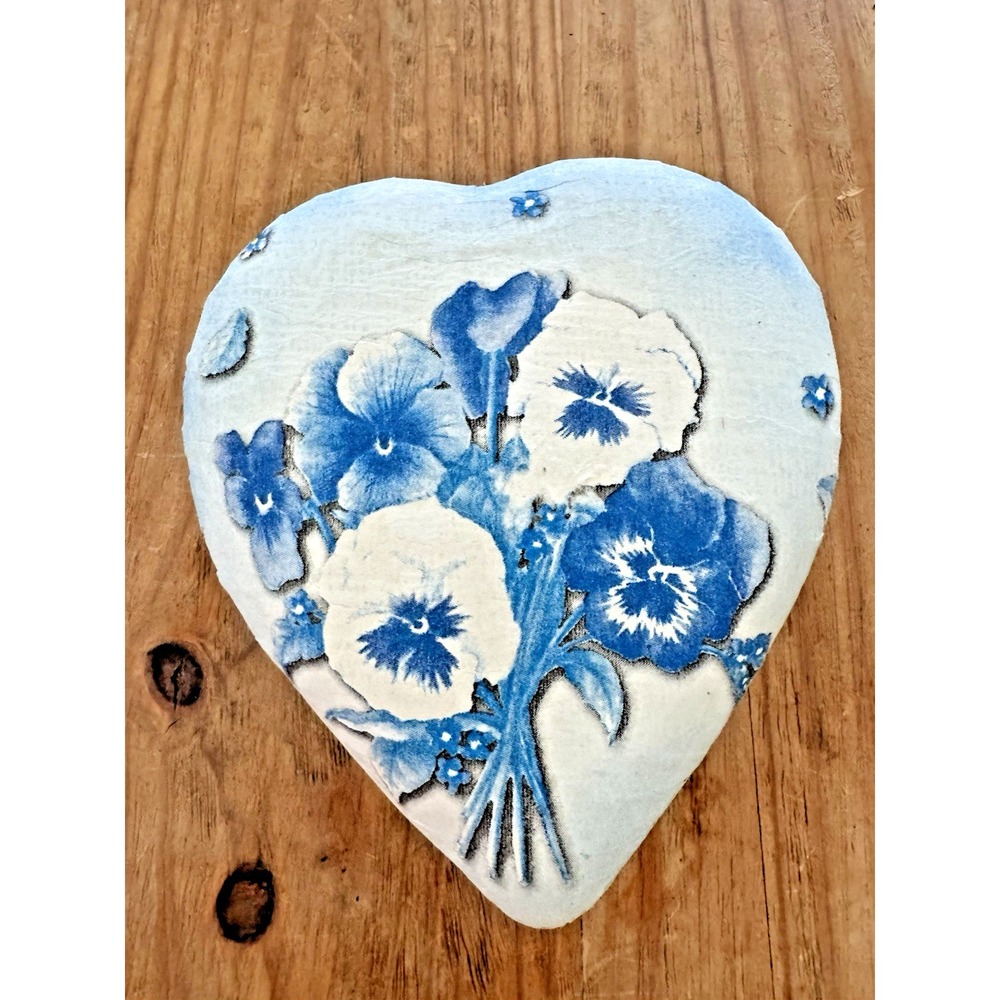 Vintage Ideal Home Range Heart Shaped Papier Mache Floral Trinket Box Czech
